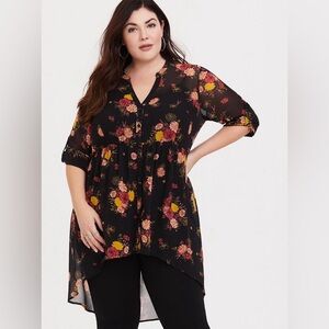 Torrid Chiffon Floral Hi-Low Tunic Top